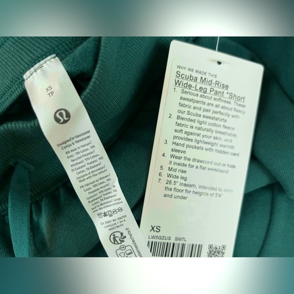 Lululemon Scuba Mid-Rise Wide-Leg Pant Short ~ Sz XS ~ Storm Teal Green - Picture 3 of 9